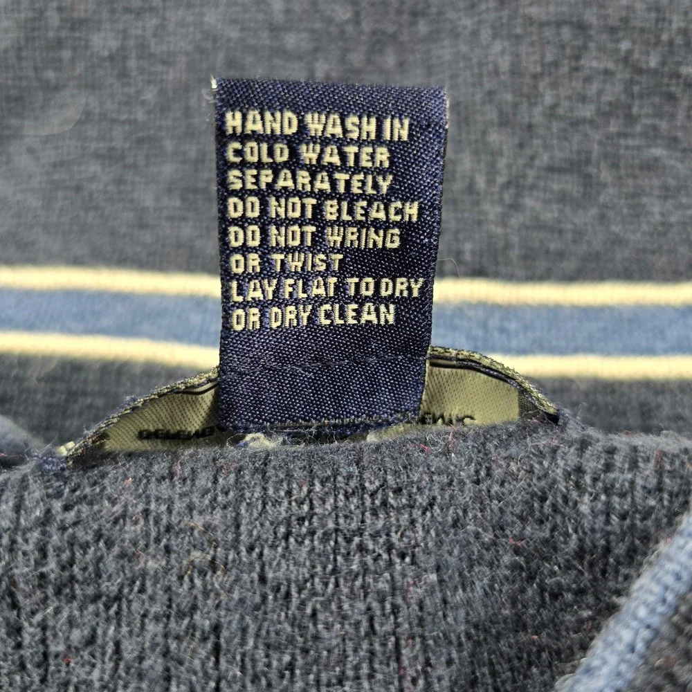 American Eagle Mens XL Navy Blue Sweater V-Neck Striped Ramie Cotton Knit